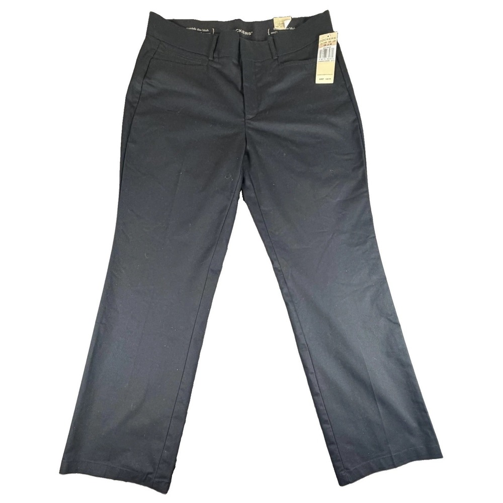 Dockers Pants Womens 12 Black Twill Straight Dress Flat Front Stretch Workwear